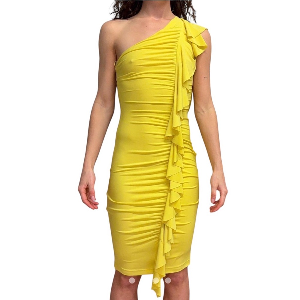 Cache, Rushed Ruffles One Shoulder Cocktail Dress, - Picture 8 of 8